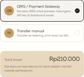 Demo SagaBook: Pilih metode pembayaran